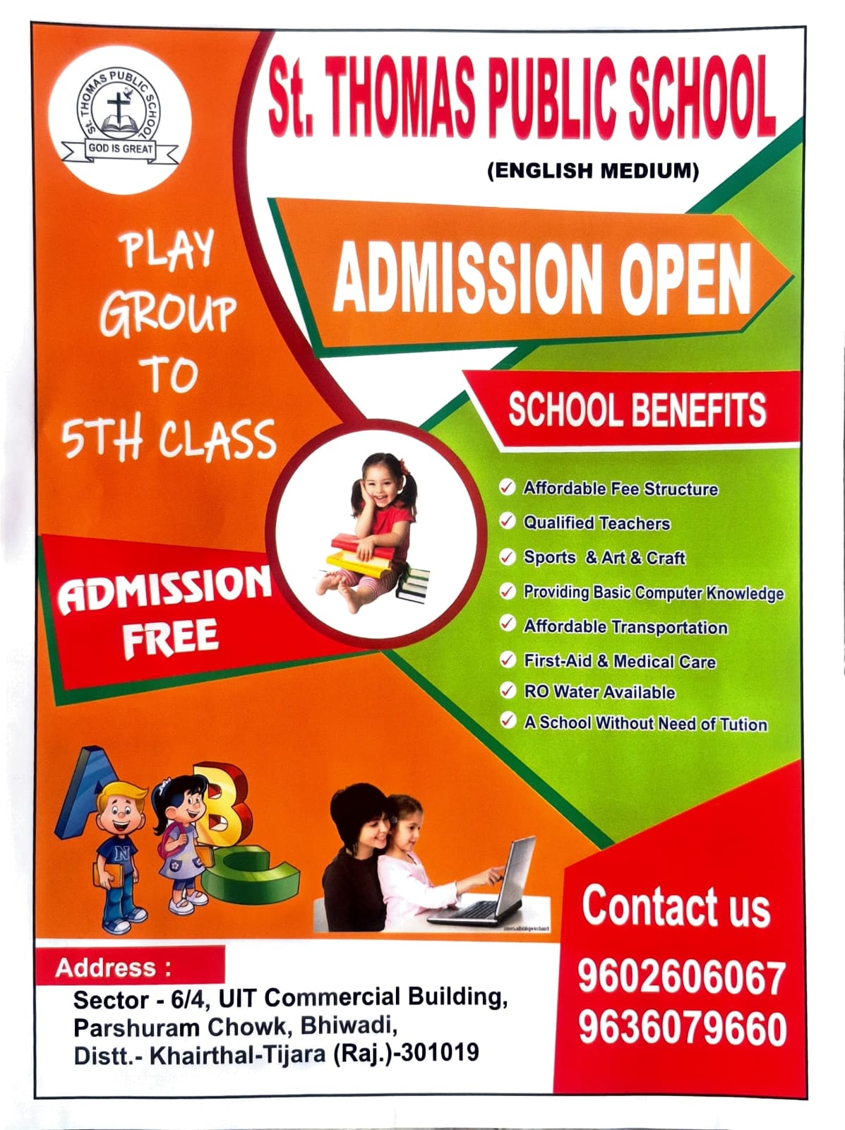 St. Thomas Public School Admission Open Banner Bhiwadi